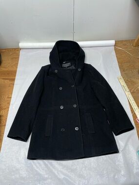London Fog Navy Double-Breasted Wool Peacoat with High Collar Sz:Medium